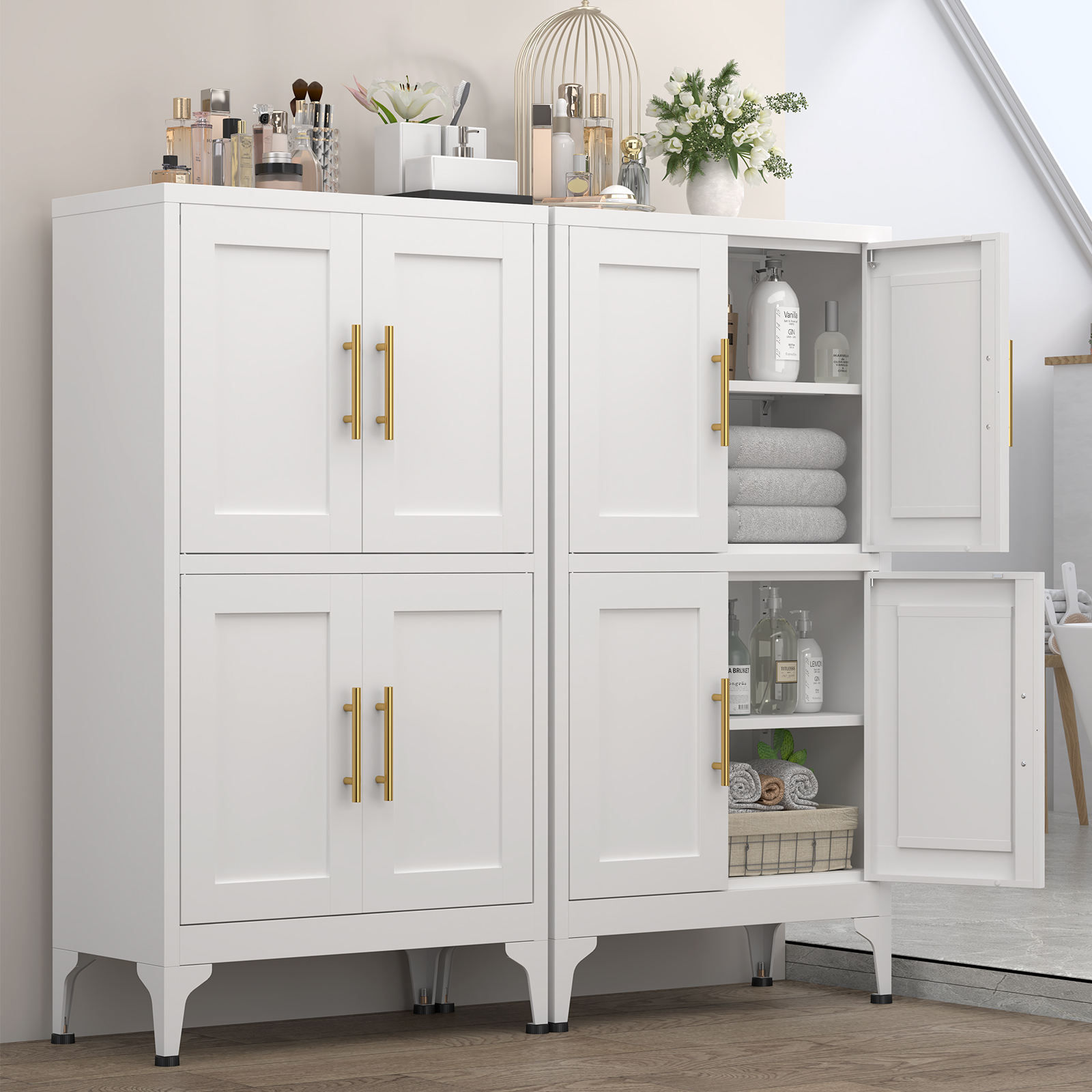 White Metal Kitchen Storage Cabinet