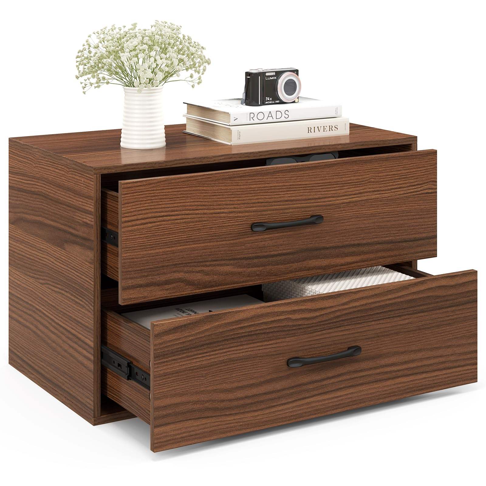 Wooden File Lateral File Cabinet With Two Drawers Metal Handle