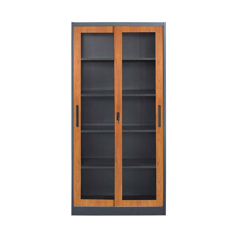 Steel Sliding Glass Door Cabinet – Modern Metal Office Storage Solution Orange
