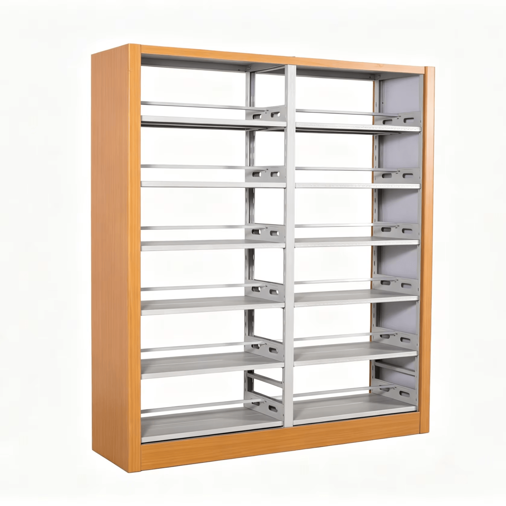 Metal steel bookshelf with wooden frame