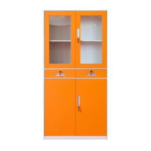 Metal Cabinet with Glass Door and Drawers