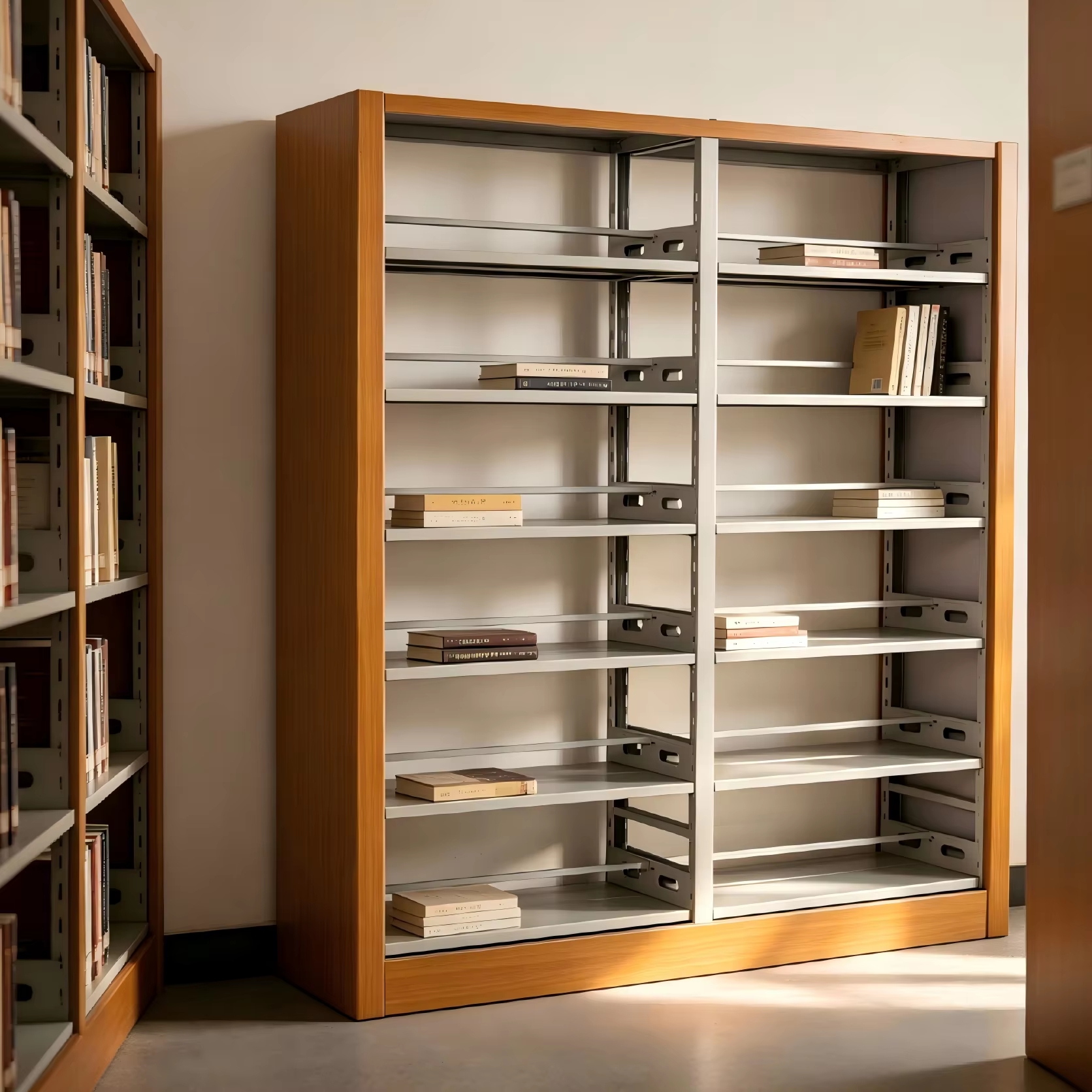 steel bookshelf with wooden frame - Image 3