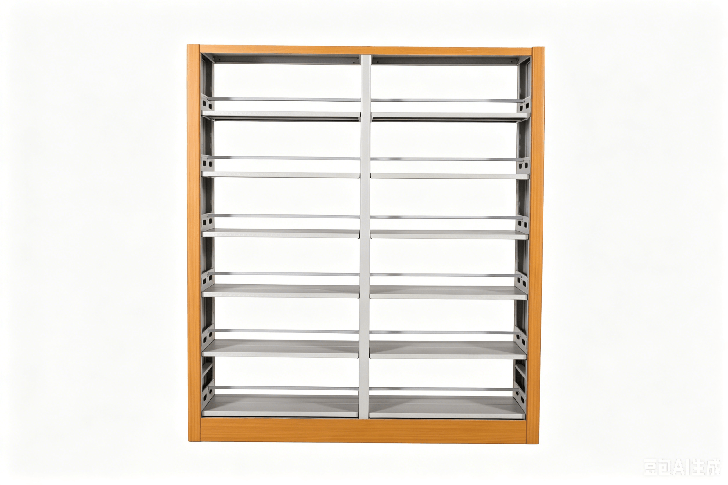 steel bookshelf with wooden frame
